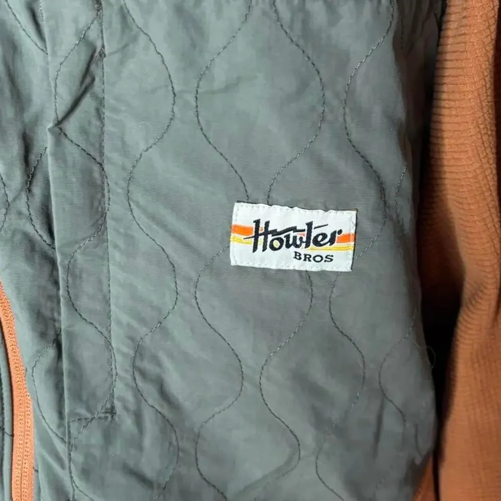 Howler Brothers Talisman Fleece Jacket Mens XL Adobe/Olive Quilted Grid